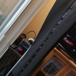 Elegant Black Women's Pantsuit With Black Silk Strip, waist 33" long